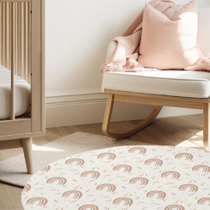Soft Pink Boho Rainbows Baby Nursery Round Area Rug