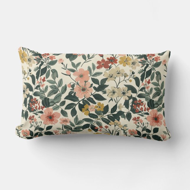 Soft Pink Botanical Elegance Lumbar Pillow (Front)