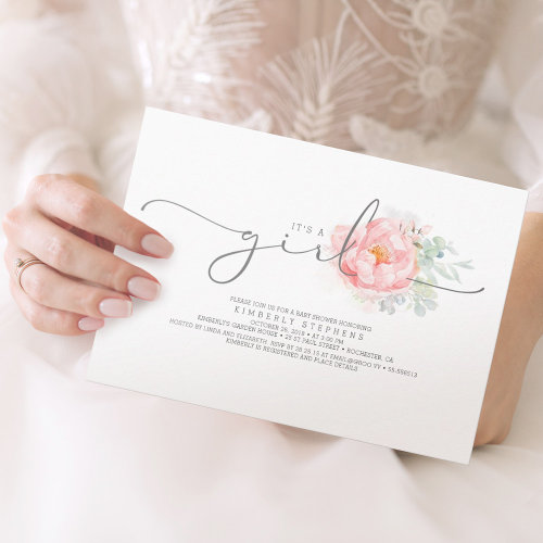 Soft Pink Botanical Floral Calligraphy Baby Shower