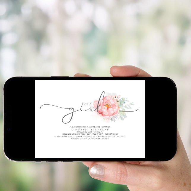 Soft Pink Botanical Floral Calligraphy Baby Shower Invitation (Front Digital)