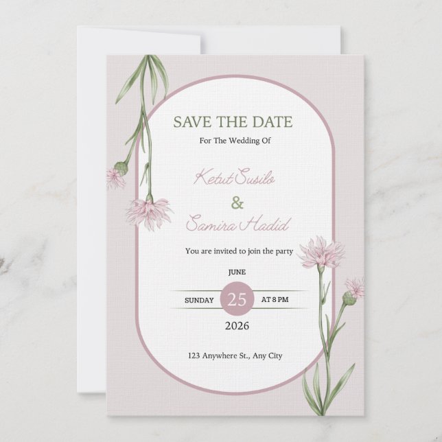 Soft Pink Botanical Wedding Invitation (Front)