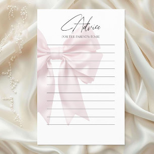 Soft Pink Bow Baby Shower Advice Card Flyer