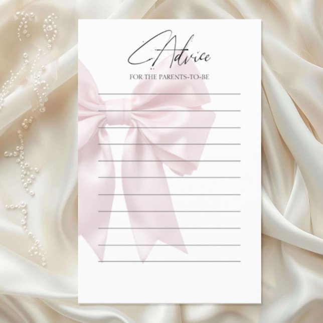 Soft Pink Bow Baby Shower Advice Card Flyer (Creator Uploaded)