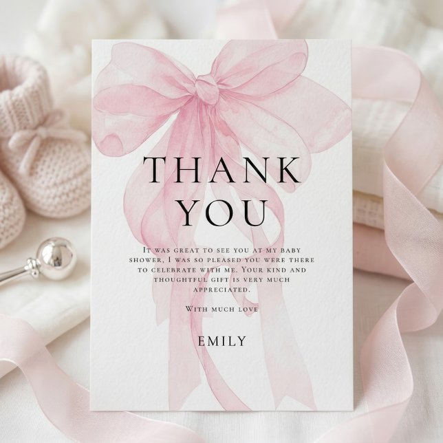 Soft Pink Bow Baby Shower Thank You Card (Creator Uploaded)