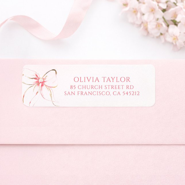 Soft Pink Bow Baptism Label (Pink Bow Labels)