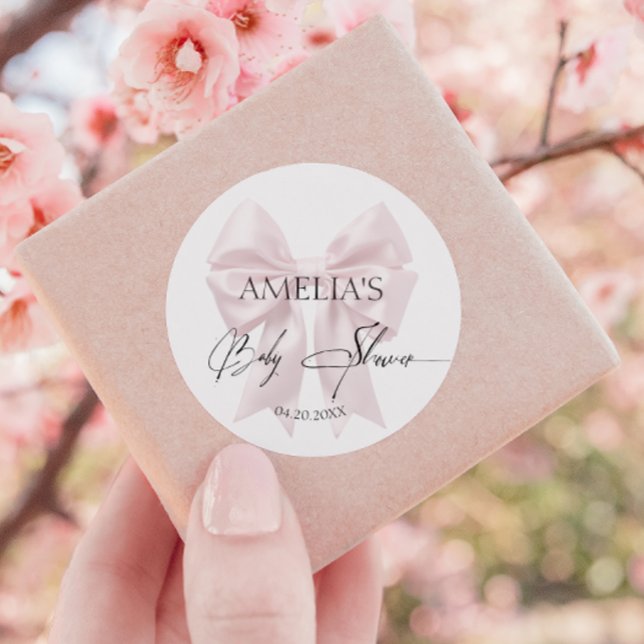 Soft Pink Bow Elegant Classic Round Sticker (Creator Uploaded)