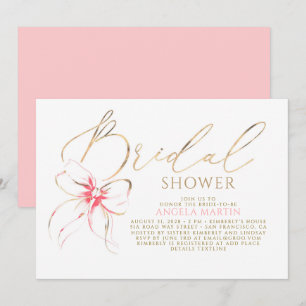 Soft Pink Bow Elegant Romantic Bridal Shower Invitation
