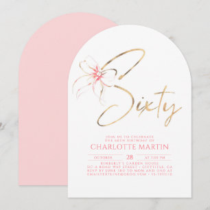 Soft Pink Bow Elegant Romantic Chic 60th Birthday Invitation