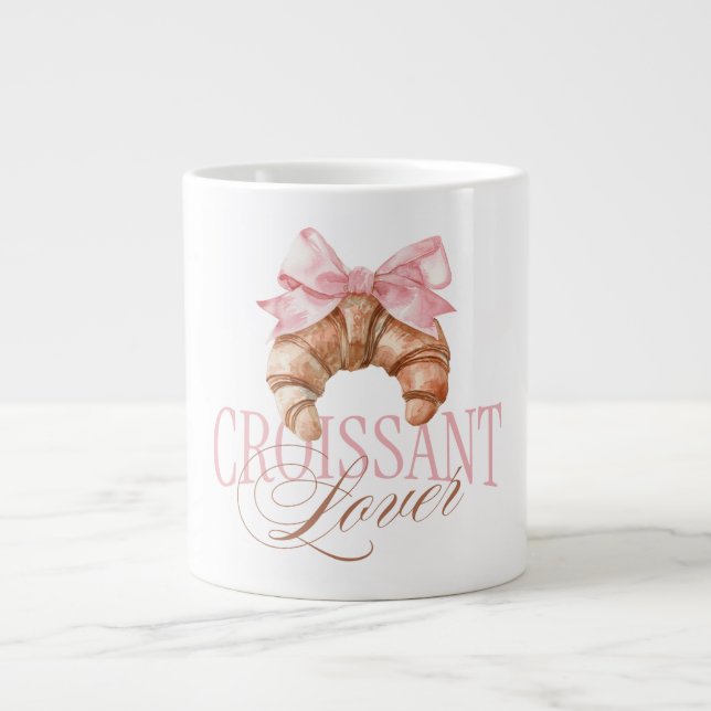 Soft Pink Bow French Coquette Croissant Giant Coffee Mug (Front)