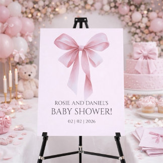 Soft Pink Bow Girl Baby Shower Welcome Foam Board