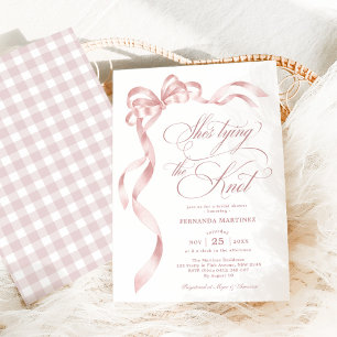 Soft Pink Bow She's Tying the Knot Bridal Shower Invitation