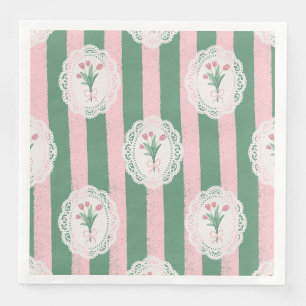 Soft Pink Bow & Tulip Floral Paper Dinner Napkins
