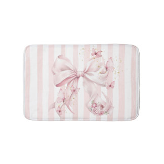 Soft Pink Bow with Butterflies Bath Mat