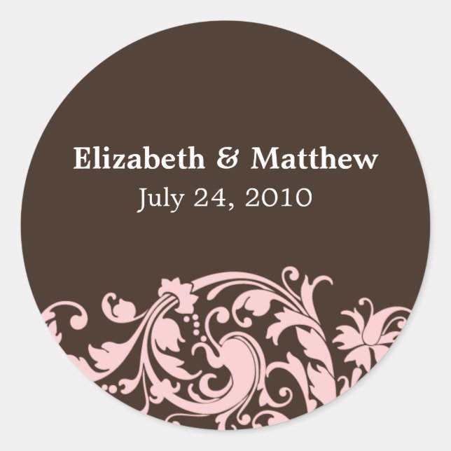 Soft Pink & Brown Swirl Wedding Favor Label (Front)