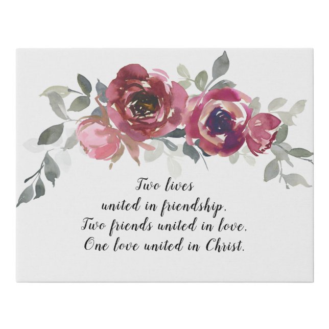 Soft Pink Burgundy Flowers Inspirational Wedding Faux Canvas Print (Front)