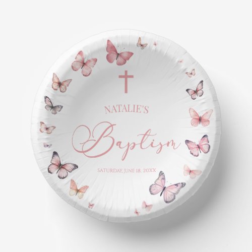 Soft Pink Butterfly Baptism Paper Bowls