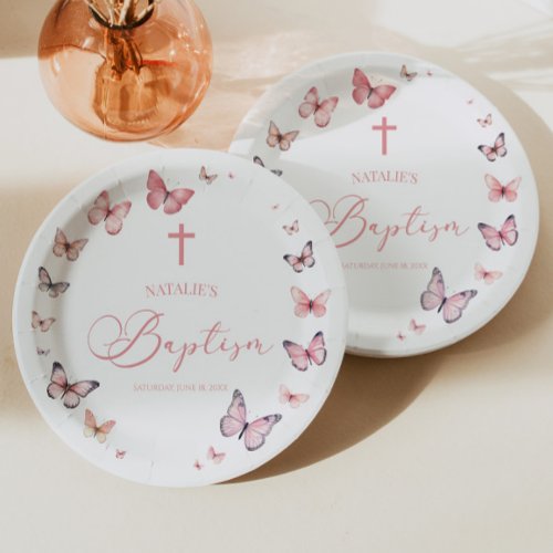 Soft Pink Butterfly Baptism Paper Plates