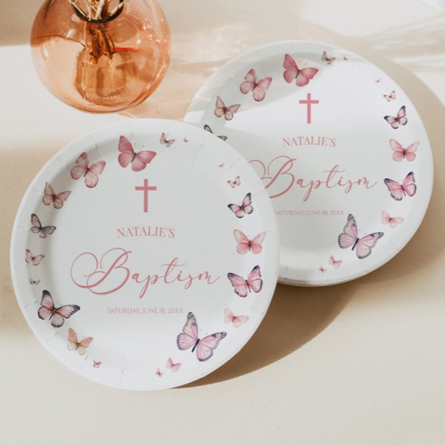Soft Pink Butterfly Baptism Paper Plates (Creator Uploaded)