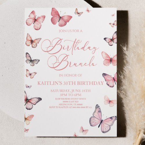 Soft Pink Butterfly Birthday Brunch Party Invitation