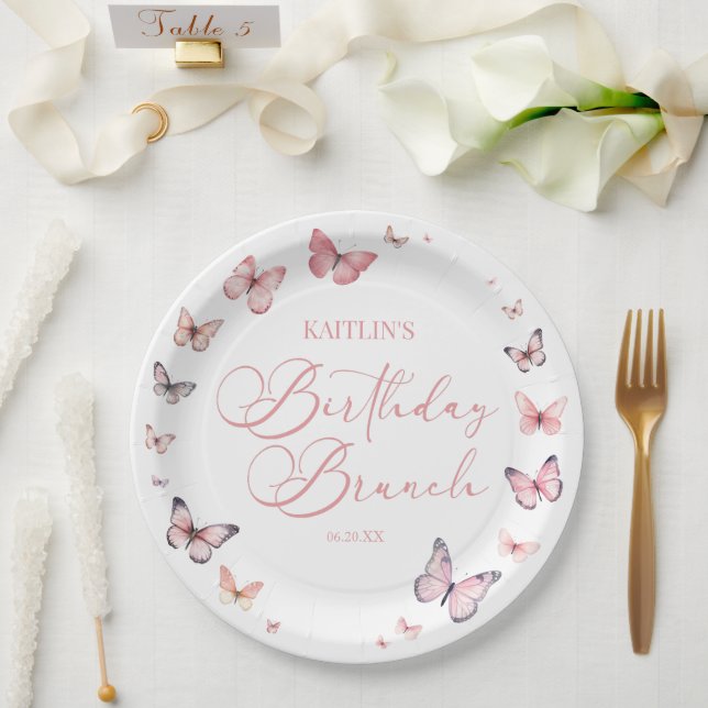 Soft Pink Butterfly Birthday Brunch Party Paper Plates (Wedding)