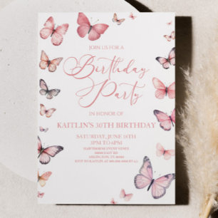 Soft Pink Butterfly Birthday Party Invitation