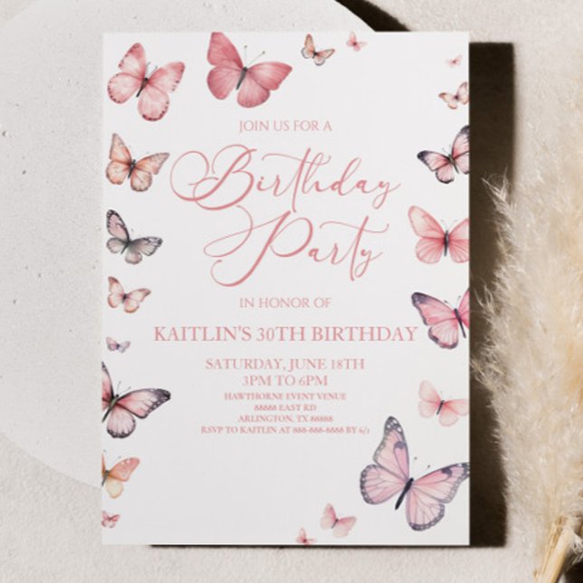 Soft Pink Butterfly Birthday Party Invitation (Creator Uploaded)