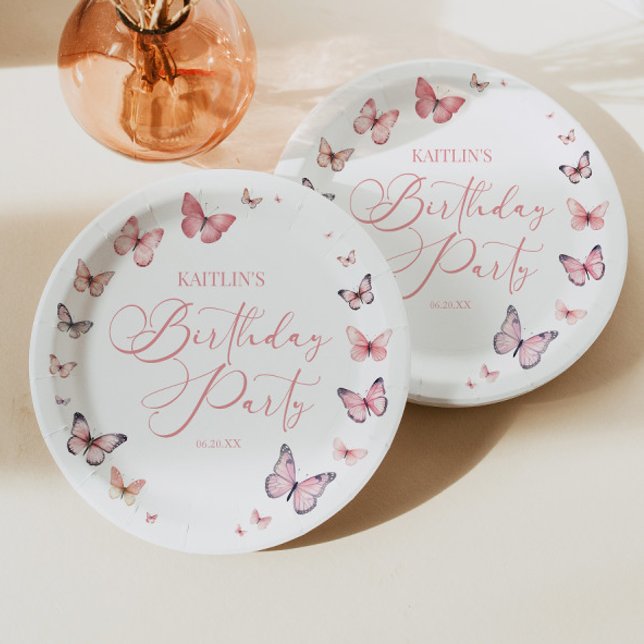 Soft Pink Butterfly Birthday Party Paper Plates (Creator Uploaded)