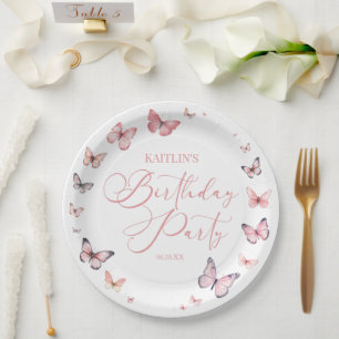 Soft Pink Butterfly Birthday Party Paper Plates