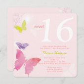 Soft Pink Butterfly Themed Sweet 16 Birthday Party Invitation (Front/Back)