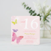 Soft Pink Butterfly Themed Sweet 16 Birthday Party Invitation (Standing Front)