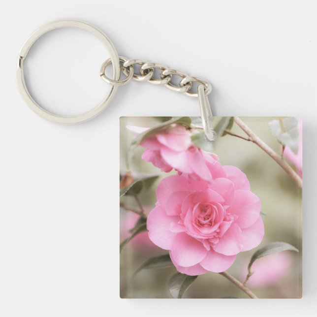 Soft Pink Camellia Flower  Keychain (Front)