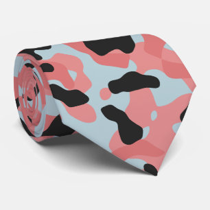 Soft Pink Camouflage in Dark Gray and Pale Blue Neck Tie