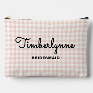 Soft Pink Checkered Bridesmaid Proposal Accessory Pouch