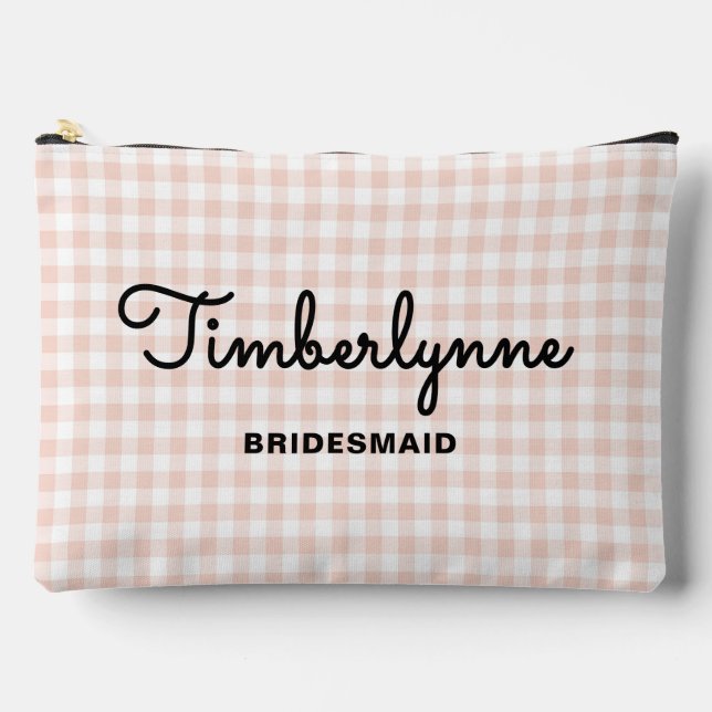 Soft Pink Checkered Bridesmaid Proposal Accessory Pouch (Front)