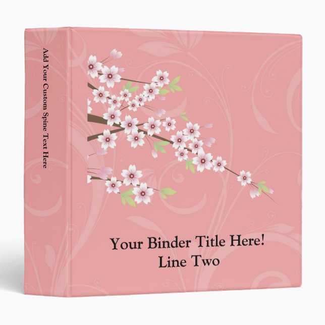 Soft Pink Cherry Blossom 3 Ring Binder (Front/Spine)
