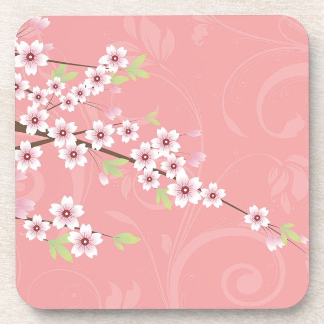 Soft Pink Cherry Blossom Beverage Coaster (Front)