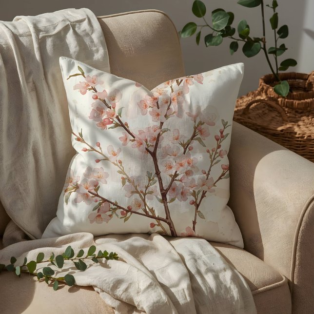Soft Pink Cherry Blossom Branches Throw Pillow (Creator Uploaded)