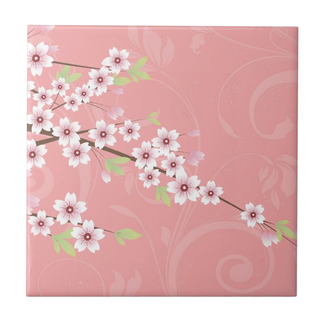 Soft Pink Cherry Blossom Ceramic Tile (Front)