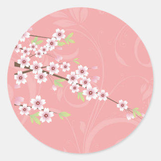 Soft Pink Cherry Blossom Classic Round Sticker