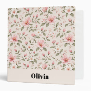 Soft Pink Cherry Blossom Floral Seamless Pattern 3 Ring Binder
