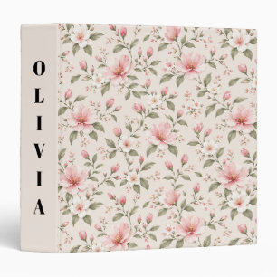 Soft Pink Cherry Blossom Floral Seamless Pattern 3 Ring Binder
