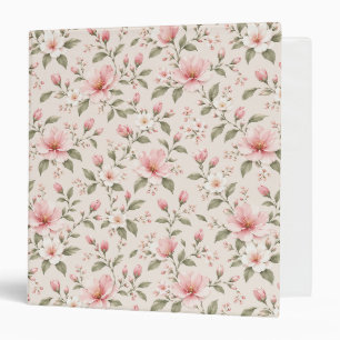Soft Pink Cherry Blossom Floral Seamless Pattern 3 Ring Binder