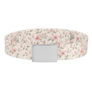 Soft Pink Cherry Blossom Floral Seamless Pattern Belt