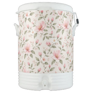 Soft Pink Cherry Blossom Floral Seamless Pattern Beverage Cooler