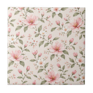 Soft Pink Cherry Blossom Floral Seamless Pattern Ceramic Tile