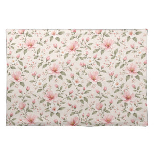 Soft Pink Cherry Blossom Floral Seamless Pattern Cloth Placemat