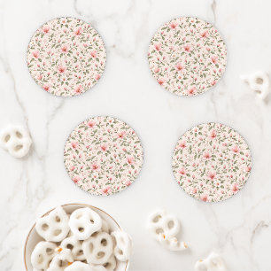 Soft Pink Cherry Blossom Floral Seamless Pattern Coaster Set