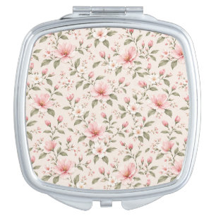Soft Pink Cherry Blossom Floral Seamless Pattern Compact Mirror