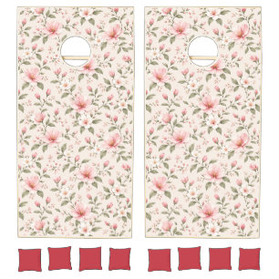 Soft Pink Cherry Blossom Floral Seamless Pattern Cornhole Set