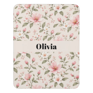 Soft Pink Cherry Blossom Floral Seamless Pattern Door Sign